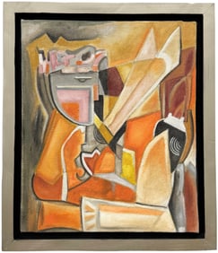 Mexican School Cubist Abstract w/ King, Nicely Framed