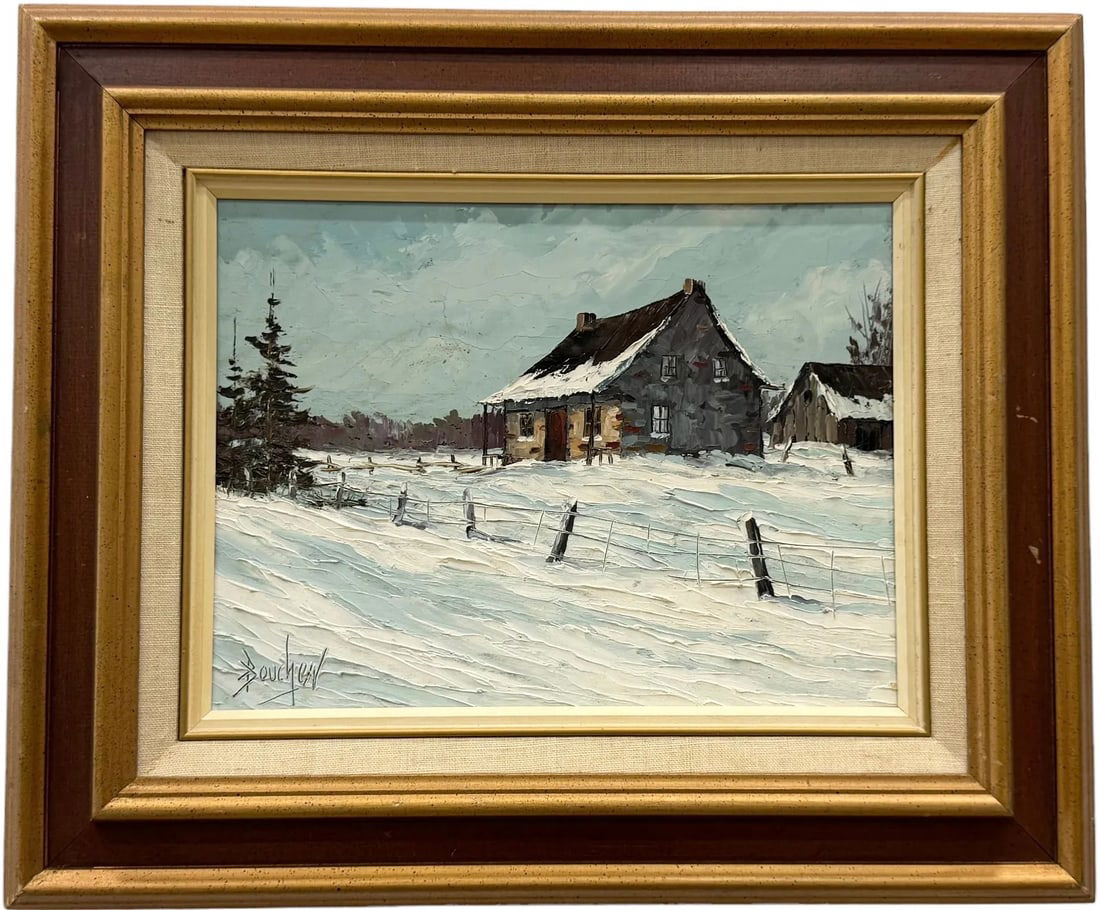 Vintage American School Modernist Winter Landscape Painting, Signed (1 of 3)