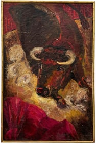 Mid-Century Spanish School Bull Fighting Abstract, Signed Illegibly
