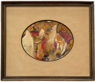 Mid-Century Modern Abstract With Figures, Possibly Jewish Art, Signed