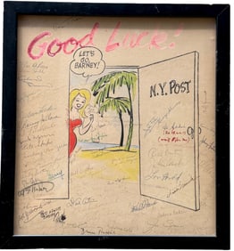 New York Post Commemorative Retirement Art With Many Signatures