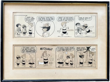 MORRIE BRICKMAN, Antique Jewish Mitzvah Peanuts Comic Ink Drawing