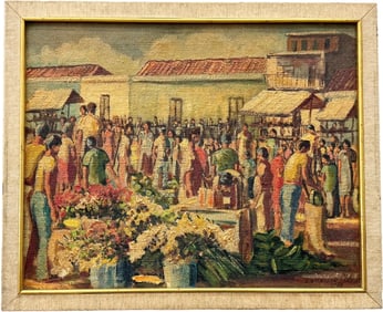Latin American School Impressionist Market Scene, Signed