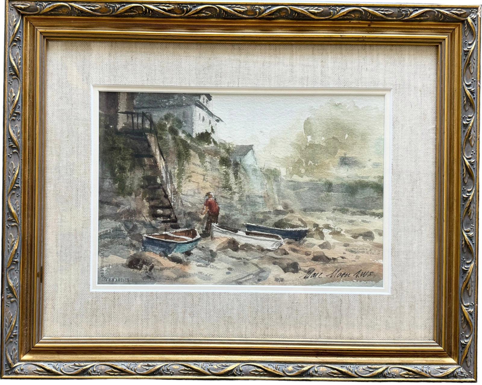 MARC MANN (1923-2006, American) Beach Landscape With Boats: 10.5 x 7 in, 17.5 x 14 in (framed)