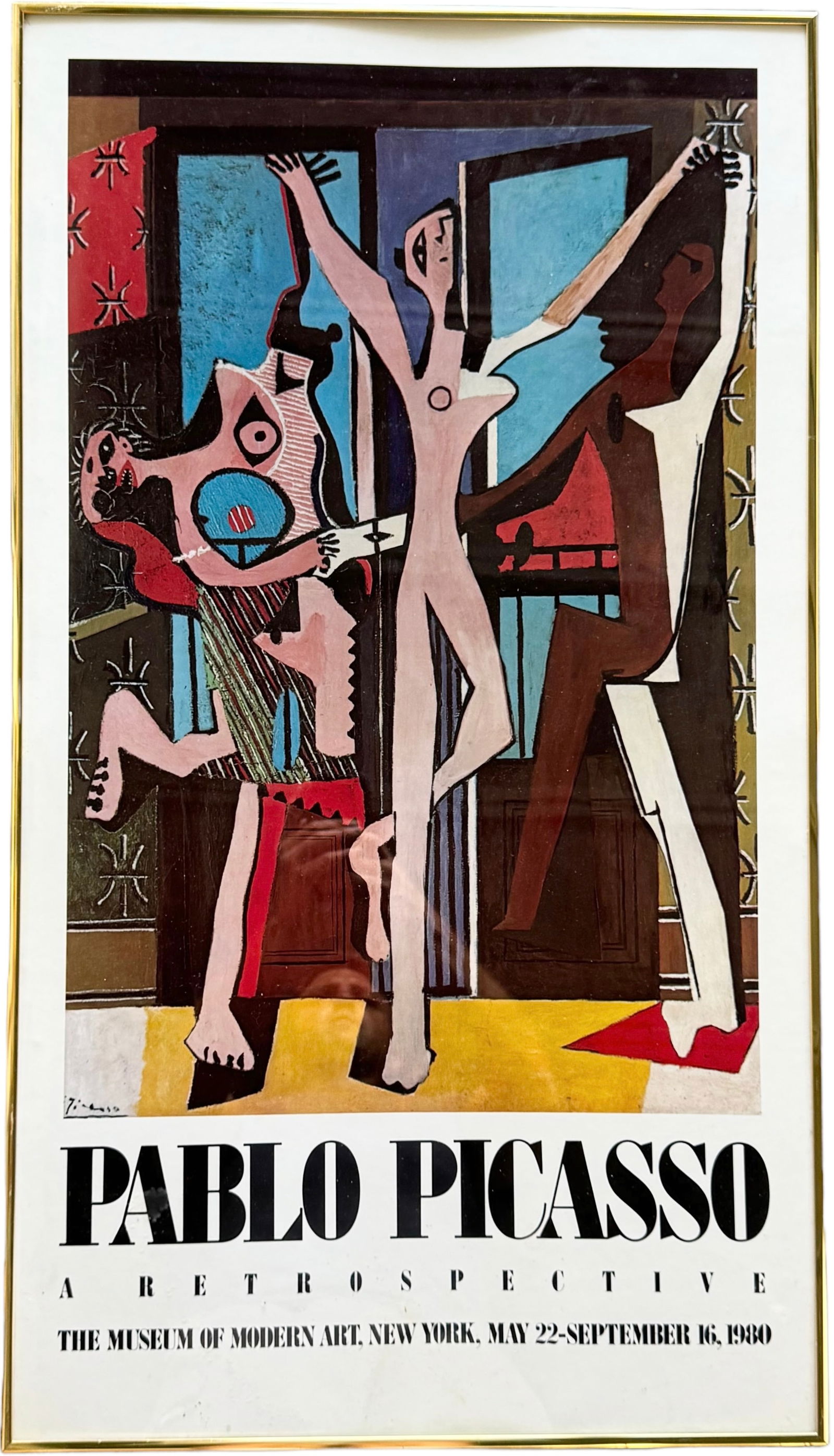 Vintage Pablo Picasso "The Three Dancers" Framed Cubist  Exhibition Poster (1 of 2)