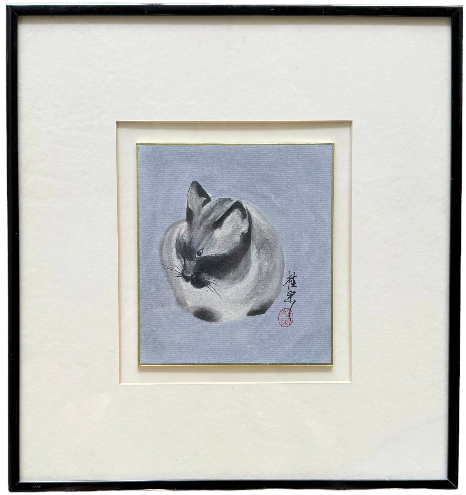 Chinese School Painting Of A Siamese Cat By Kuei Dorman Jacksonville Artist: 11 x 10 in (framed)