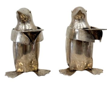 Pair Of Silverplate Figural Penguin Candle Holders