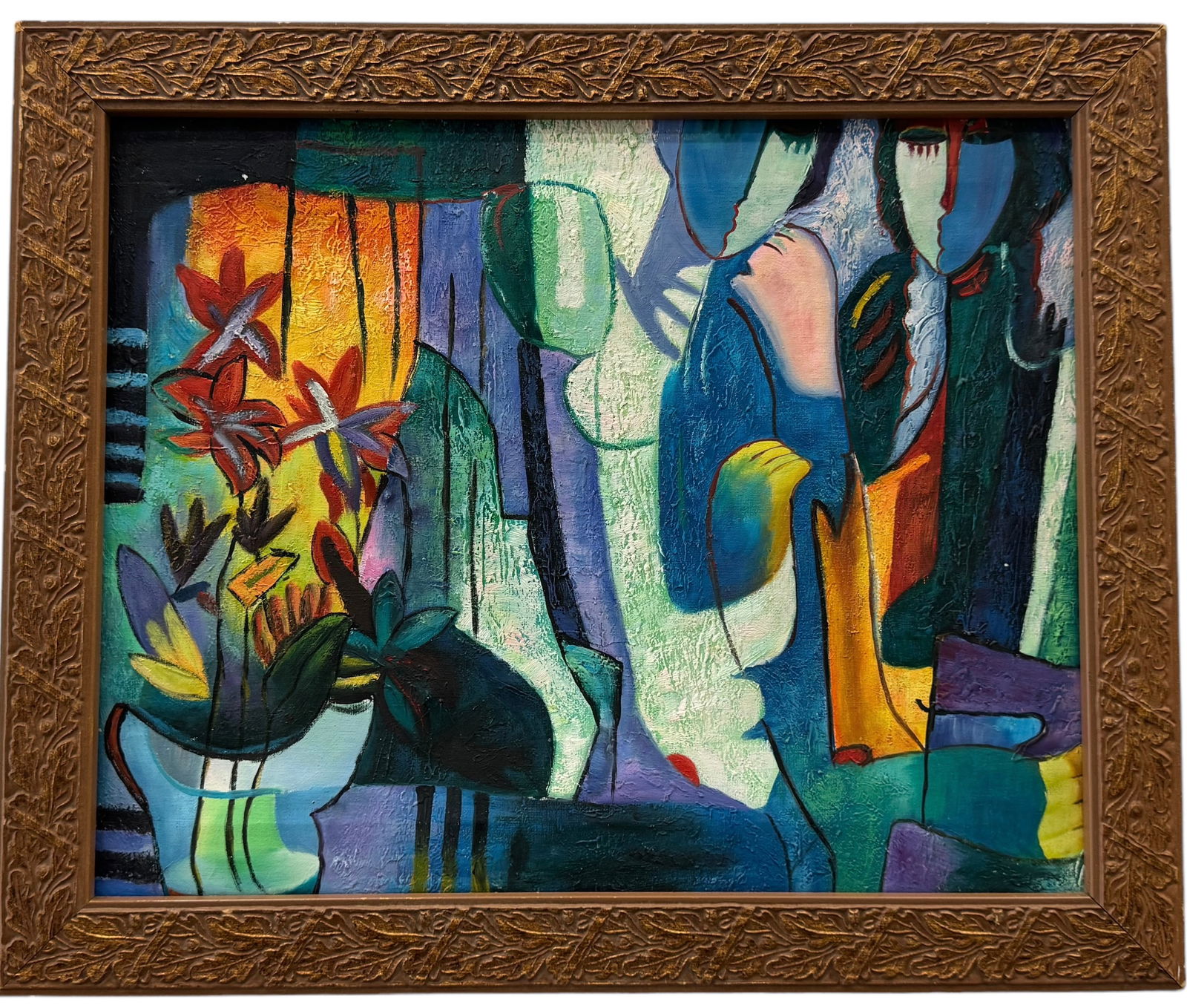 Vintage American Abstract Modernist Interior Scene Still Life With Fugures (1 of 2)