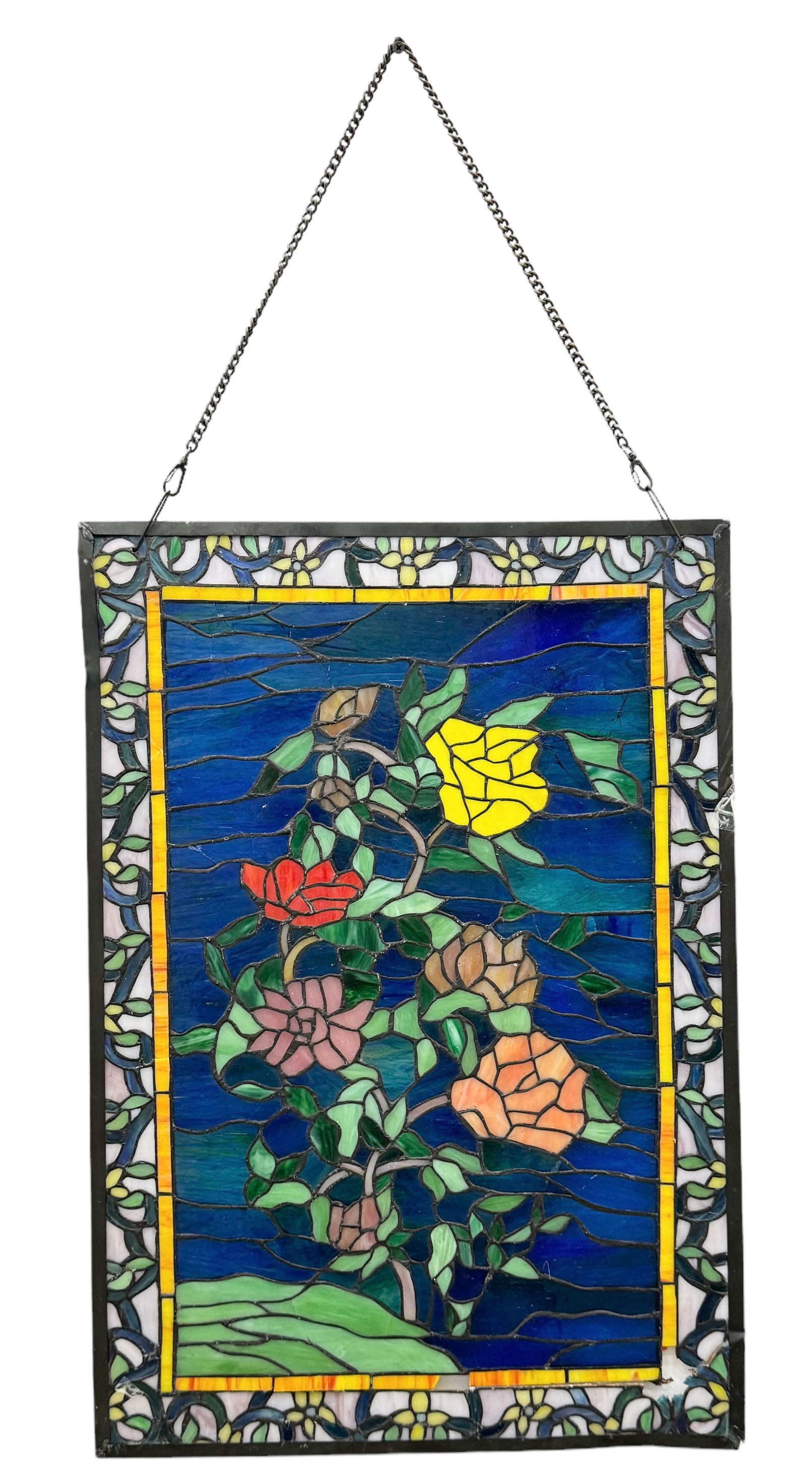 Antique American Stained Glass Floral Panel Wall Hanging (1 of 2)