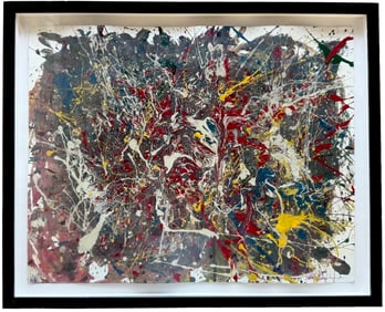 Contemporary American School Action Drip Painting , Signed