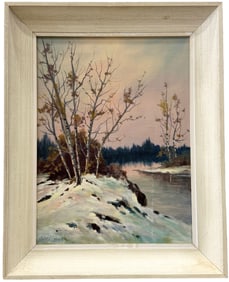 MICHAEL HASSELBAR (20th c, American) Winter Landscape, New England Artist