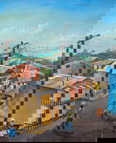 JOSEPH LESLEY (20th c, Haitian) Village Scene