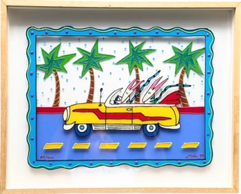 1990's Colorful Vintage Car Florida Pop Art Limited Edition Acrylic Serigraph, Signed
