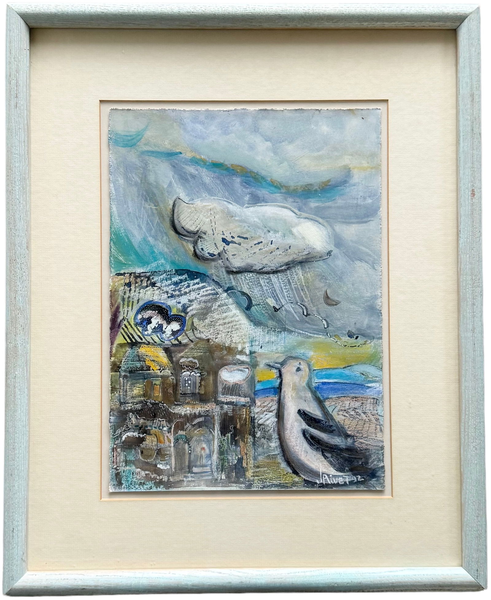 Canadian School Modernist Mixed Media Abstract Signed J. Rivert (1 of 3)