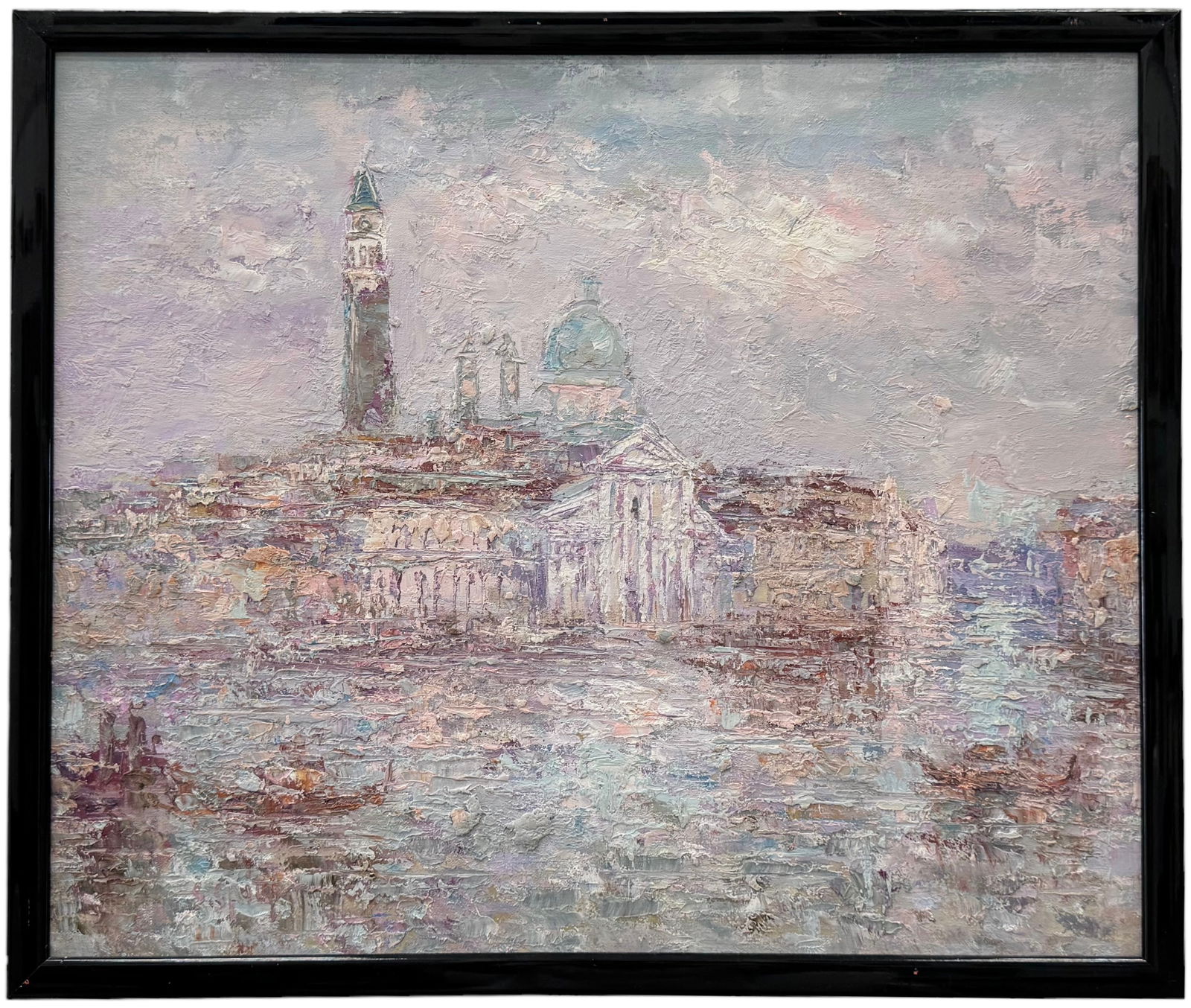 Impressionist Venetian Harbor City Scene, Signed (1 of 3)