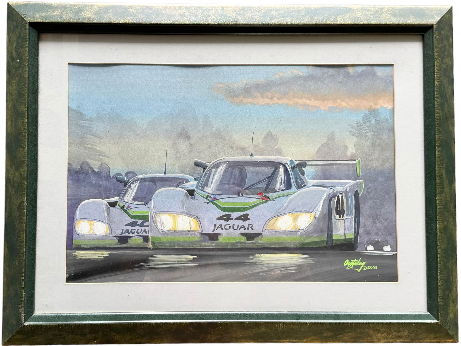 Bob Tullius Jaguar Car Motorsports Racing Painting, Signed (1 of 3)