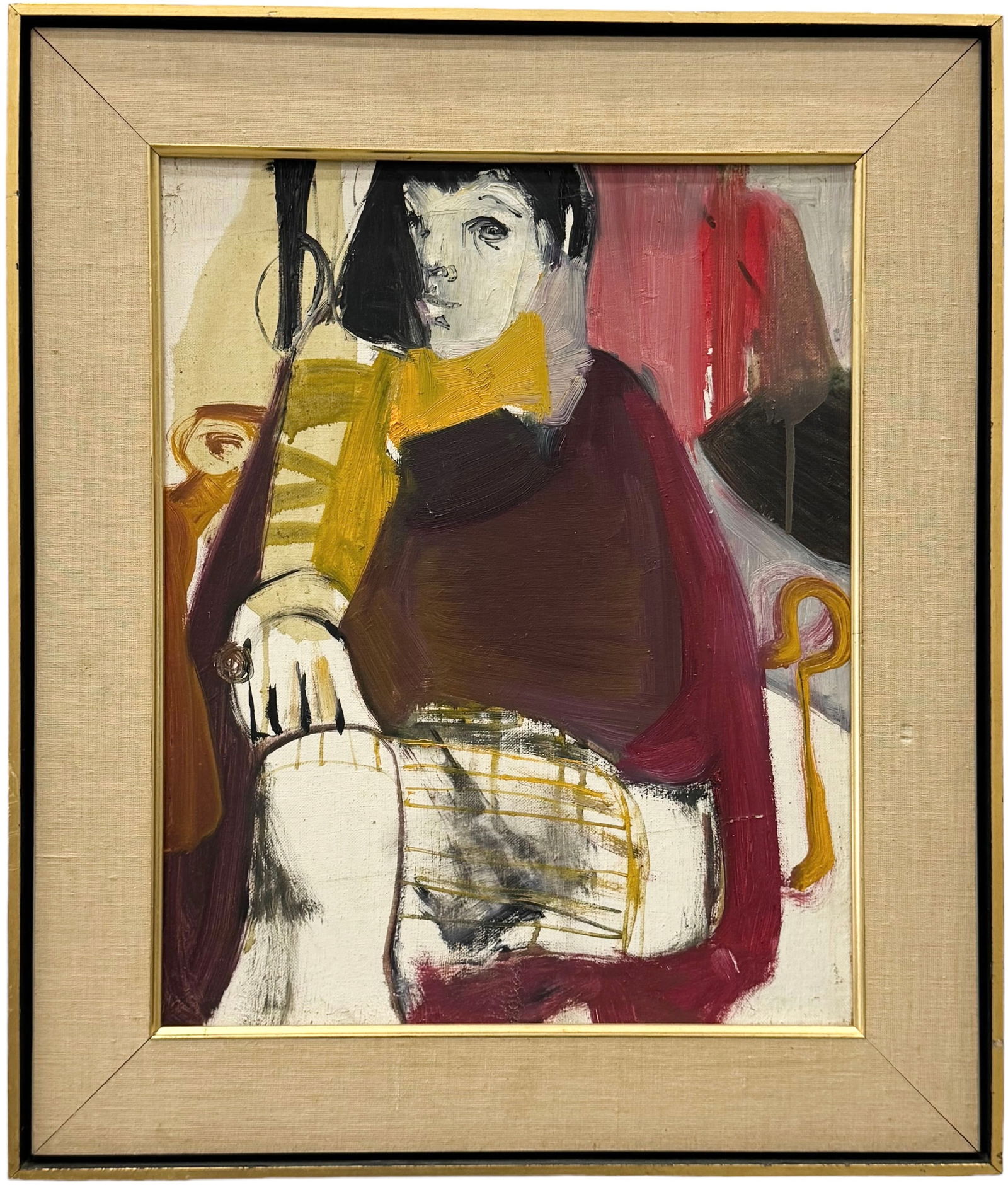 Mid-Century American School Figural Abstract Painting, Unsigned (1 of 3)