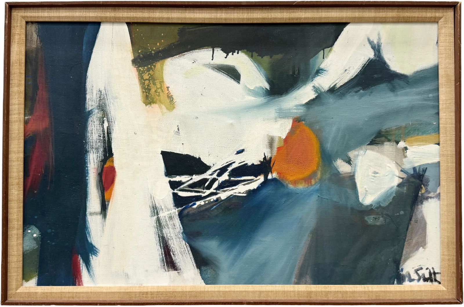 Mid-Century American School Abstract Expressionist Painting, Signed Illegibly (1 of 3)