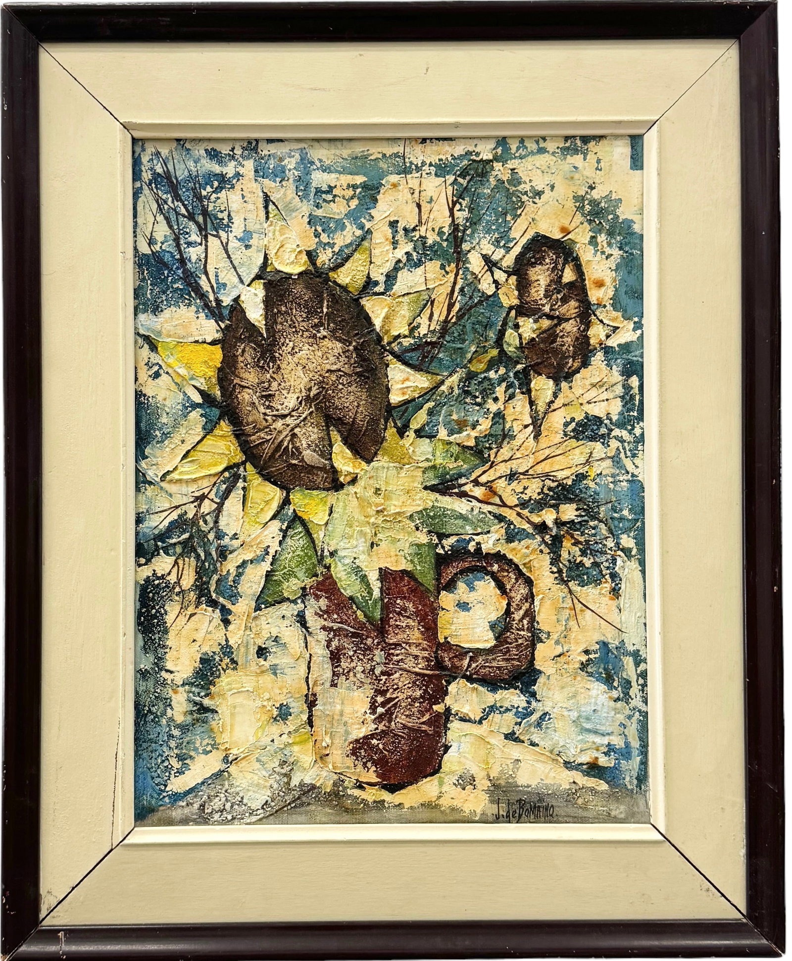 JEAN DE BOMAINO (20th c, French Canadian) Sun Flower Still Life: Oil on canvas 16 x 12 in, 21.5 x 17.5 in (framed)