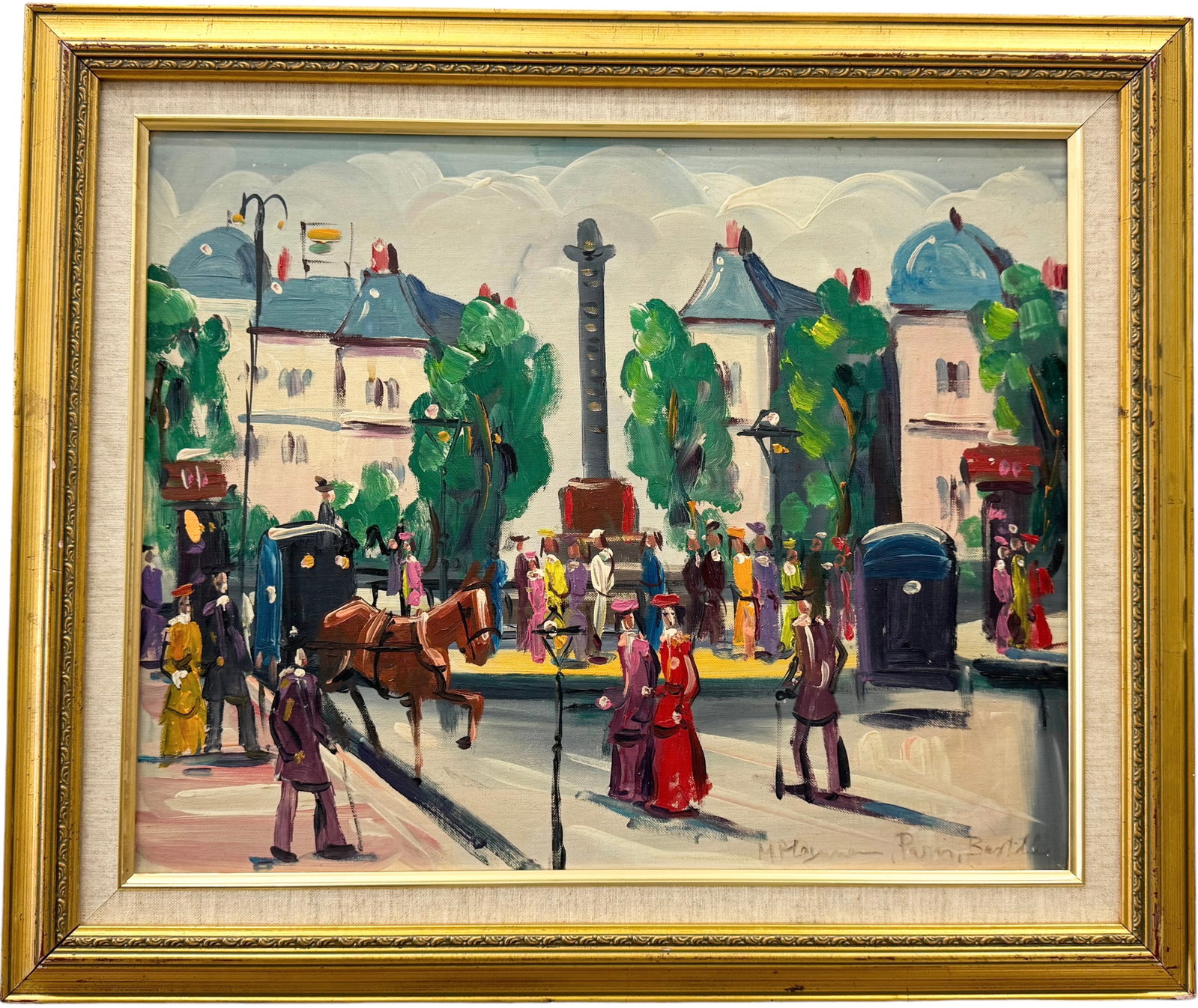 Vintage Modernist French School Paris Street Scene, Signed: Oil on board 20 x 16 in, 25 x 21 in (framed)