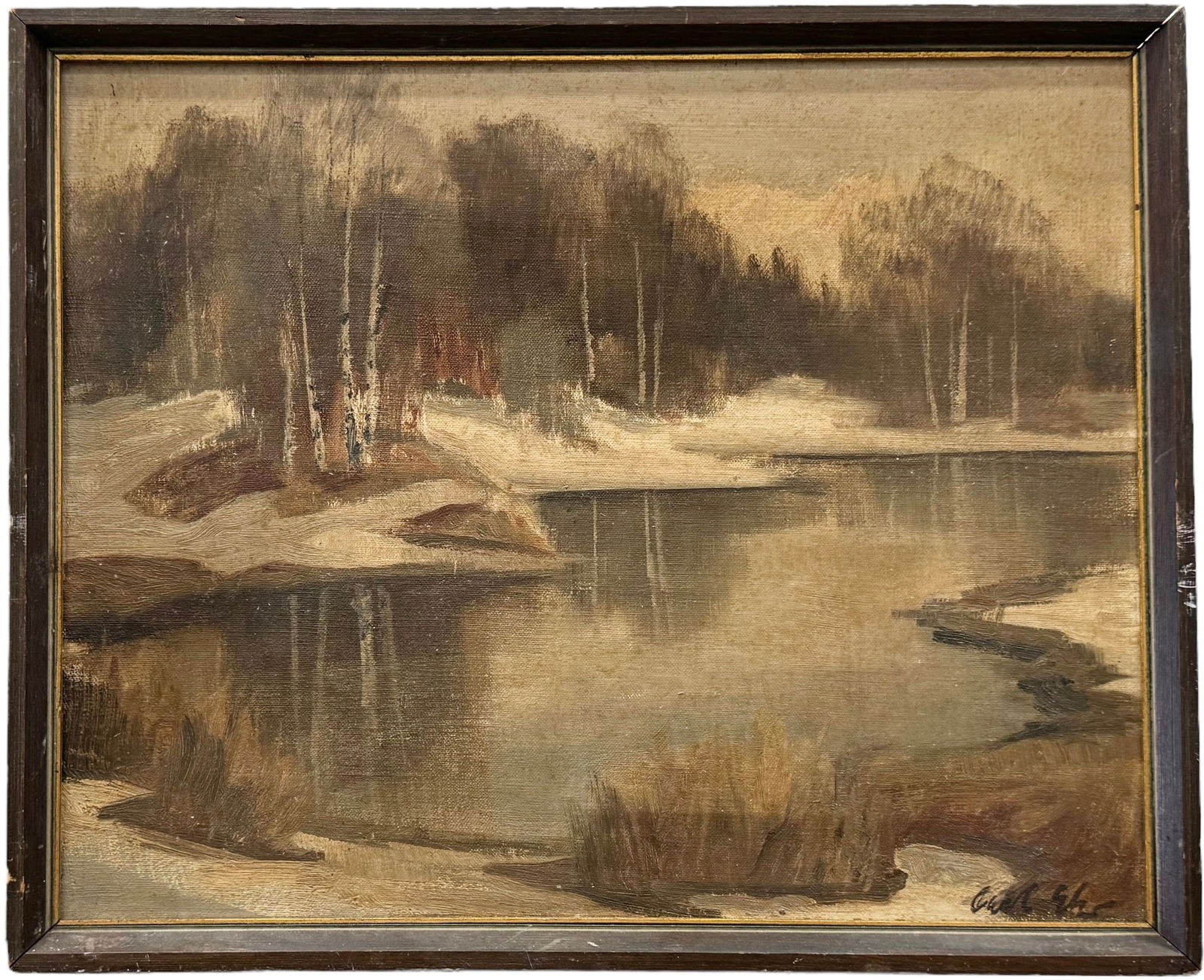 American School Impressionist Winter Landscape, Signed (1 of 3)