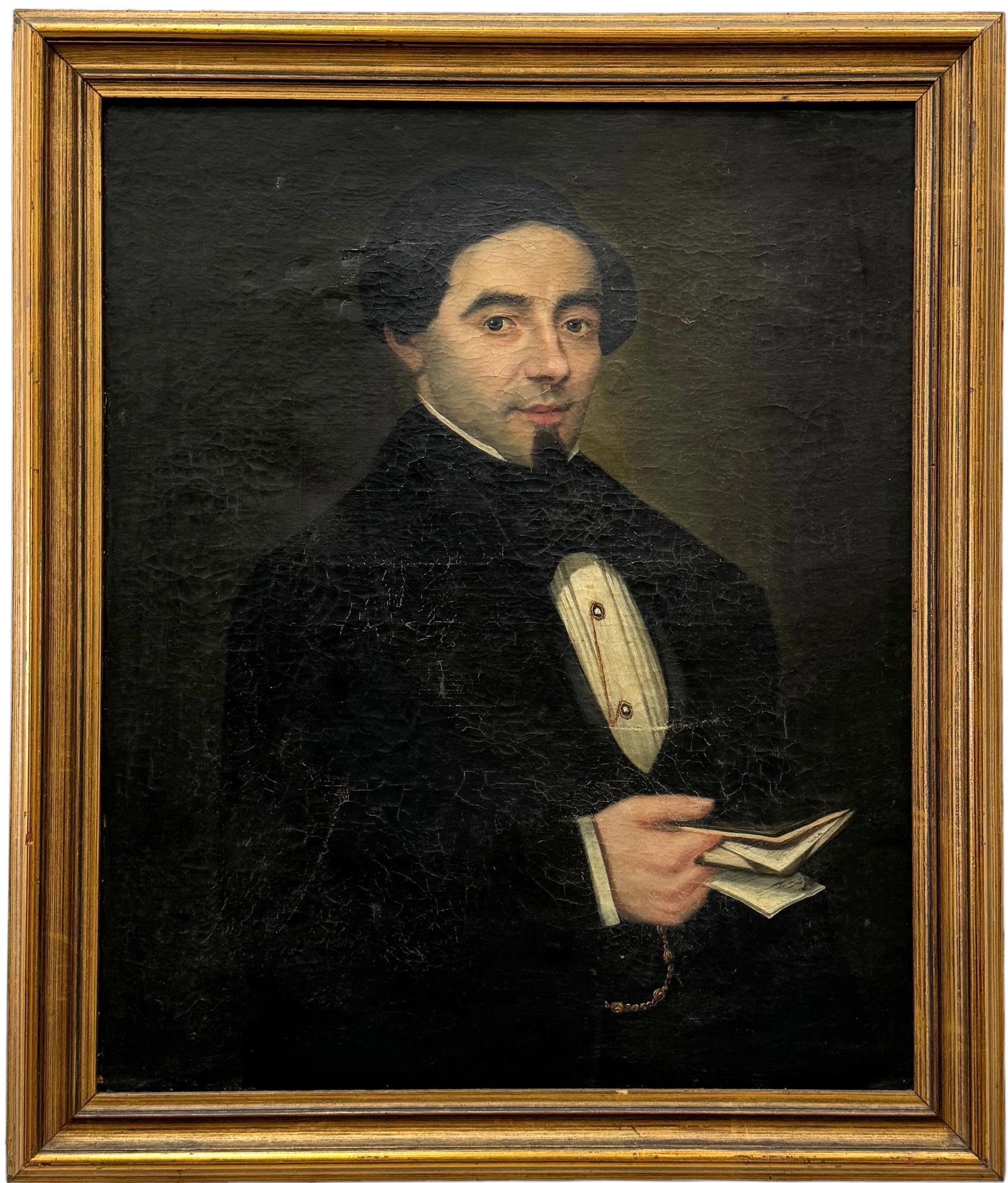 Antique Spanish School Portrait Of A Gentleman: Oil on canvas 28.5 x 23.5 in, 33.5 x 28.5 in (framed)
