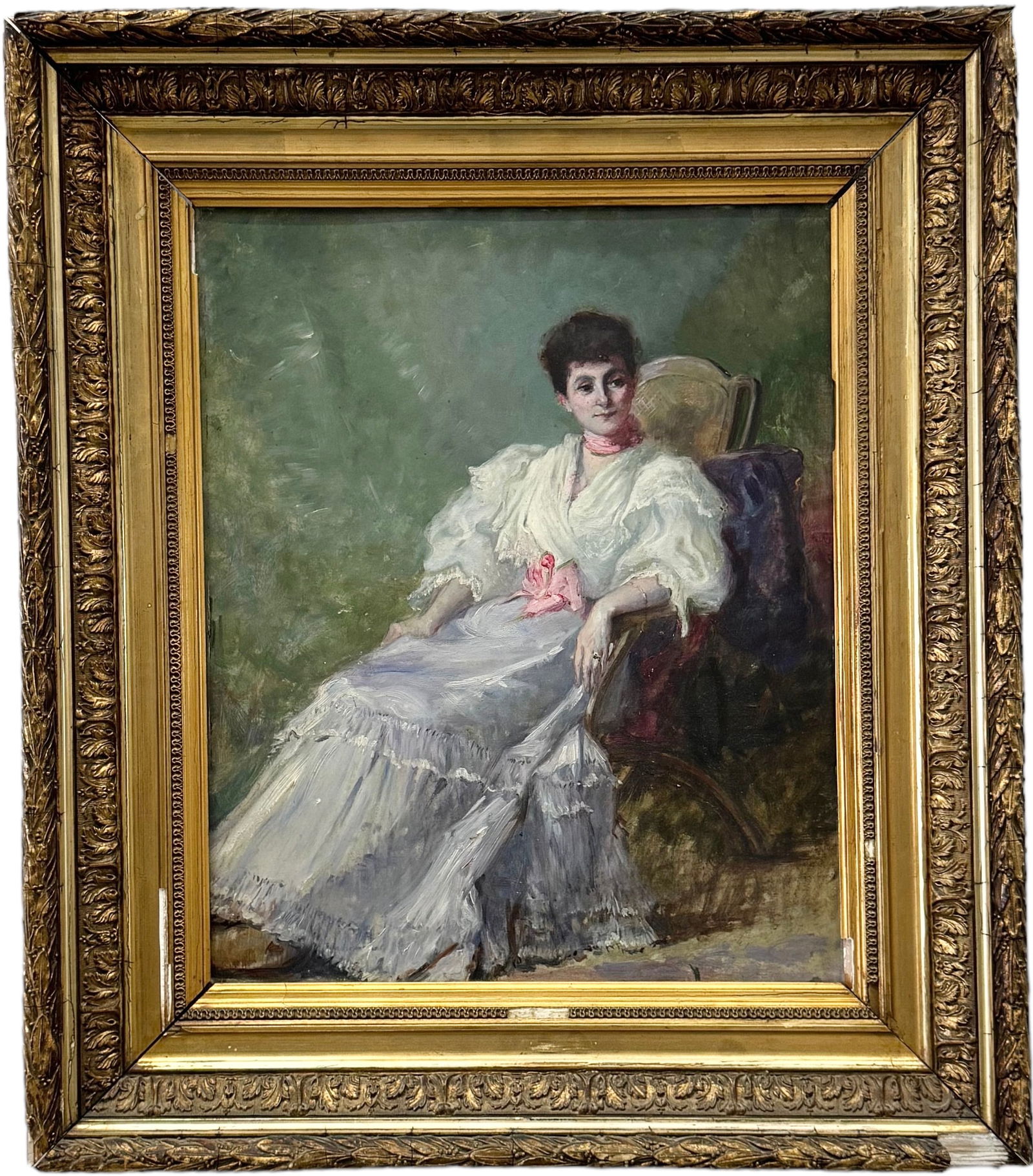 Antique French School Impressionist Portrait Of A Seated Woman, Versailles Gallery Label (1 of 6)