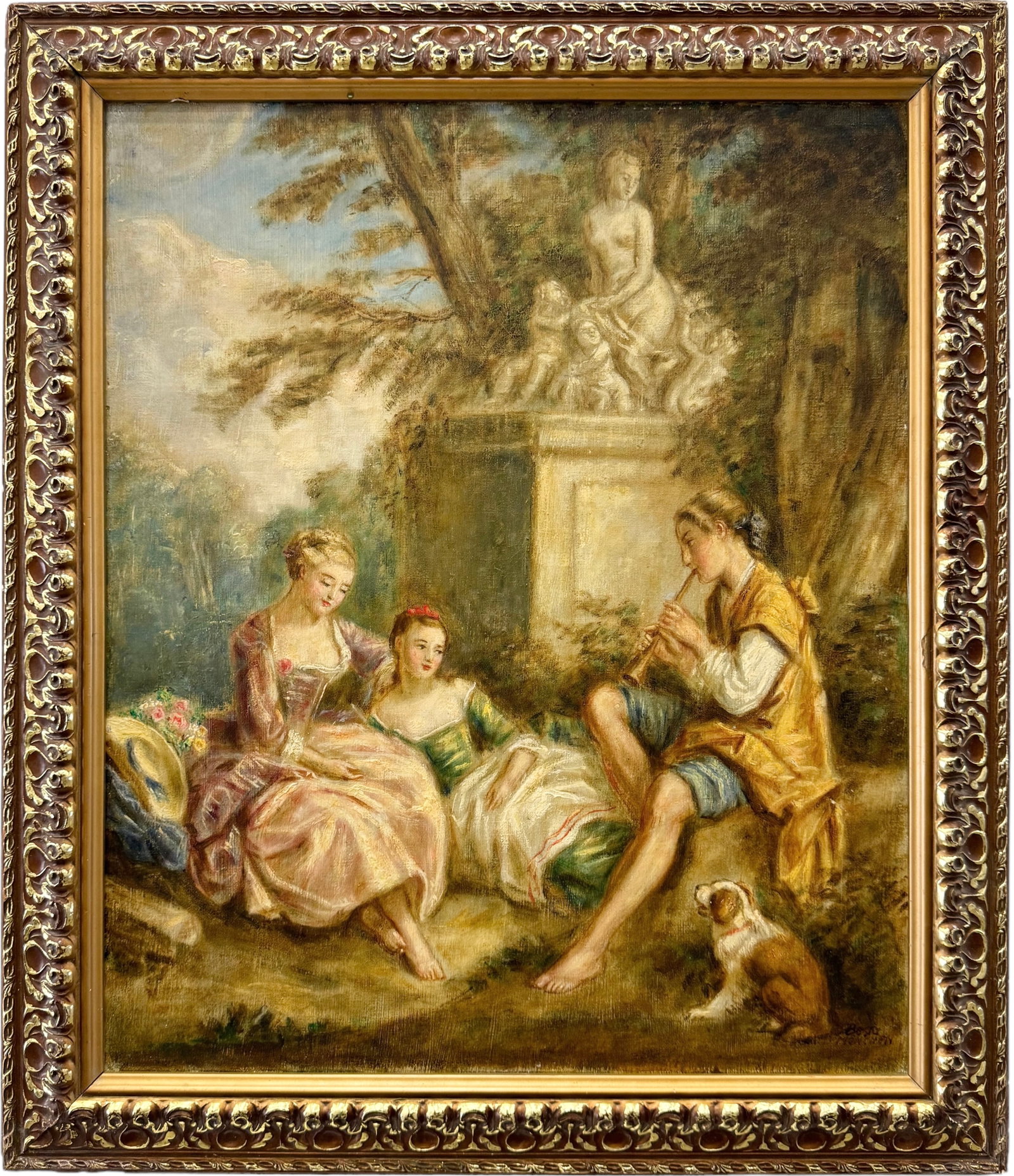 WILLIBALD BESTA (1886-1949, Poland) Young Women In The Garden: Oil on canvas 24 x 20 in, 28 .5 x 22.5 in (framed)