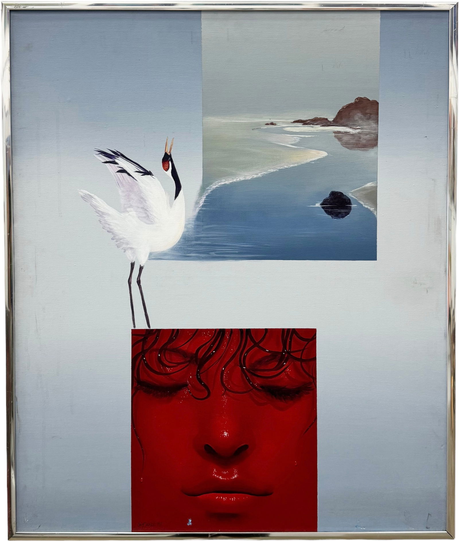 JOY CAROS (b. 1932, American) "Deja Vu" Symbolism Abstract 1986: Oil on canvas 30 x 36 in