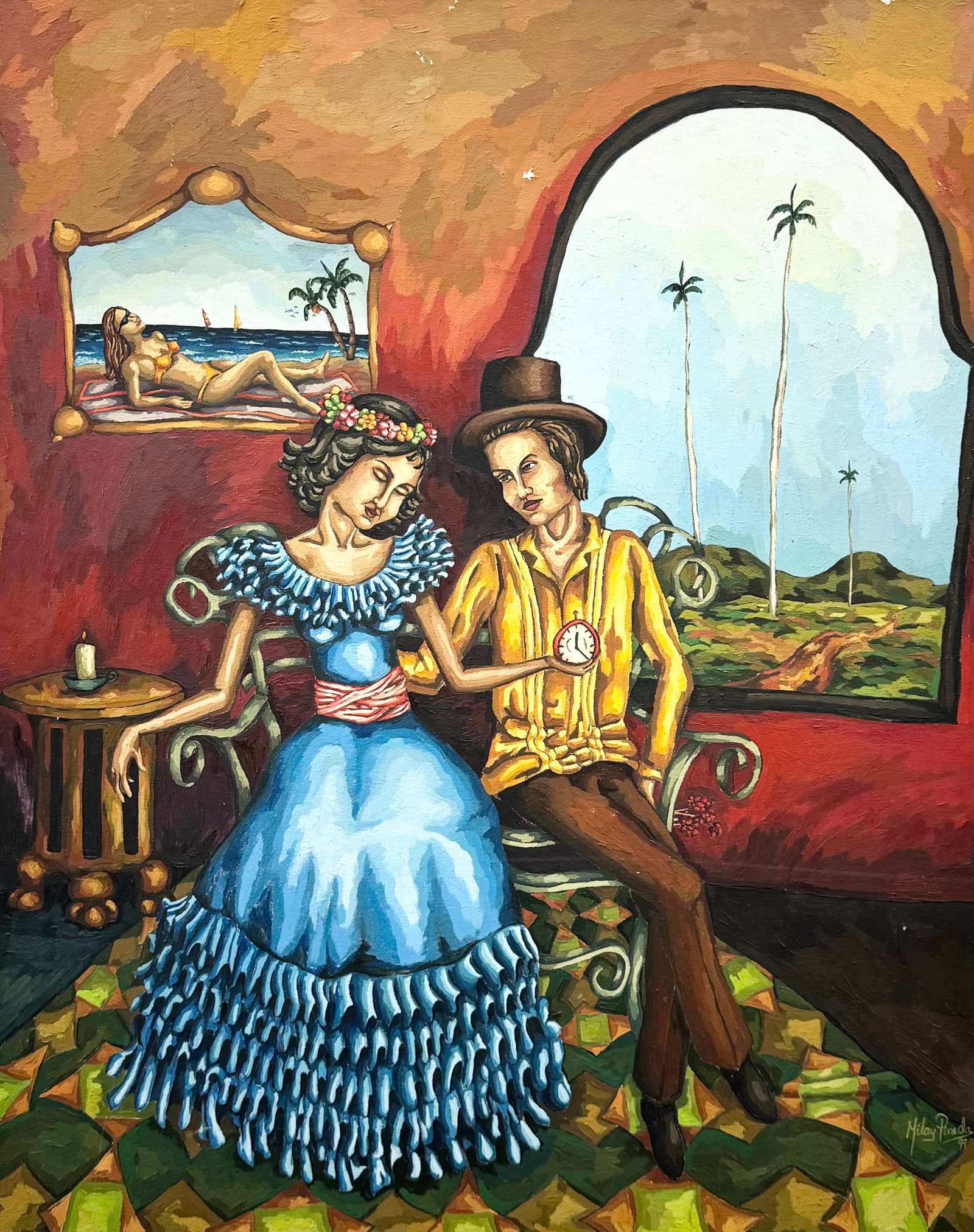 MILAY PINEDA (20th c, Dominican Republic): Oil on canvas 32 x 40 in