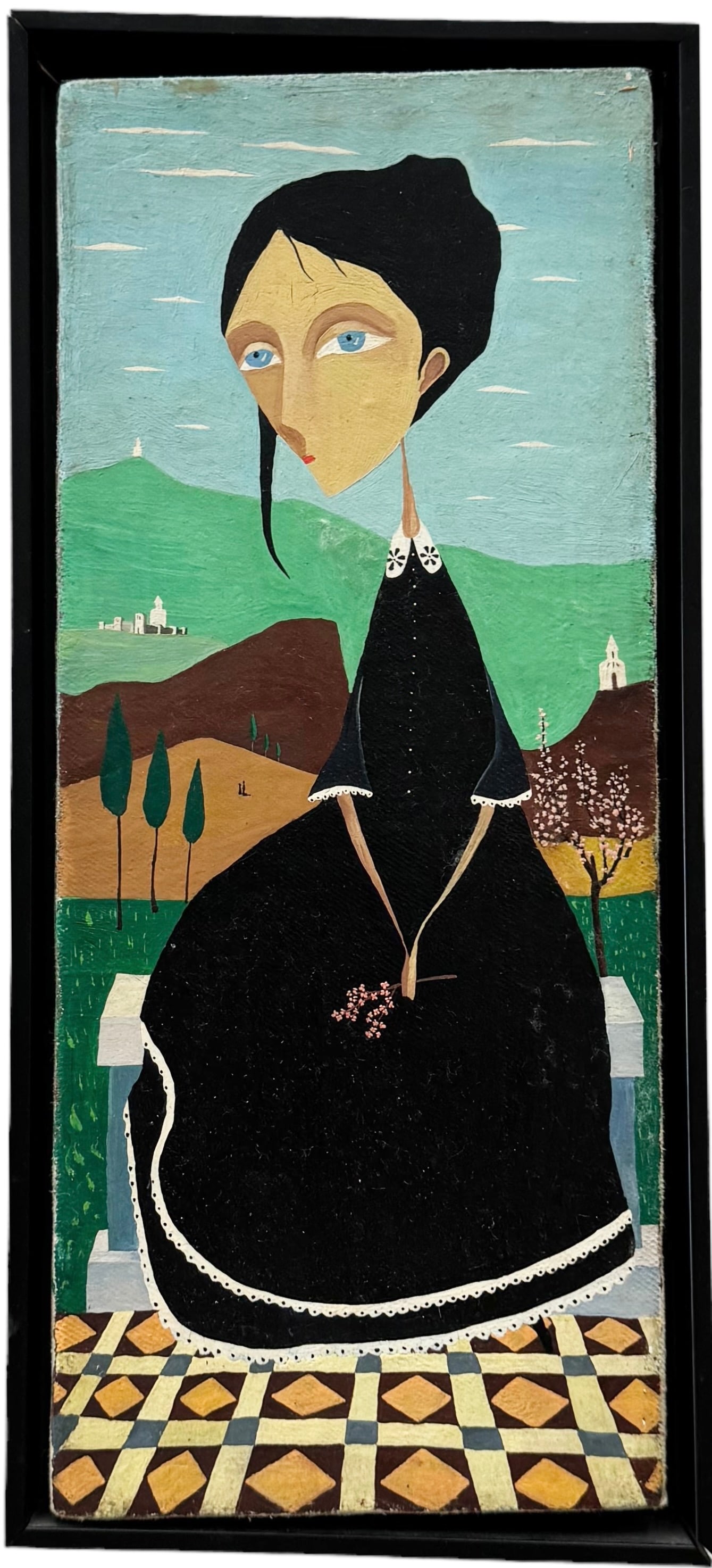 DATO BREGVADZE (20th c, Georgian) Girl, Modernist: Oil on canvas 16.5 x 7 in, 17.5 x 8 in (framed)