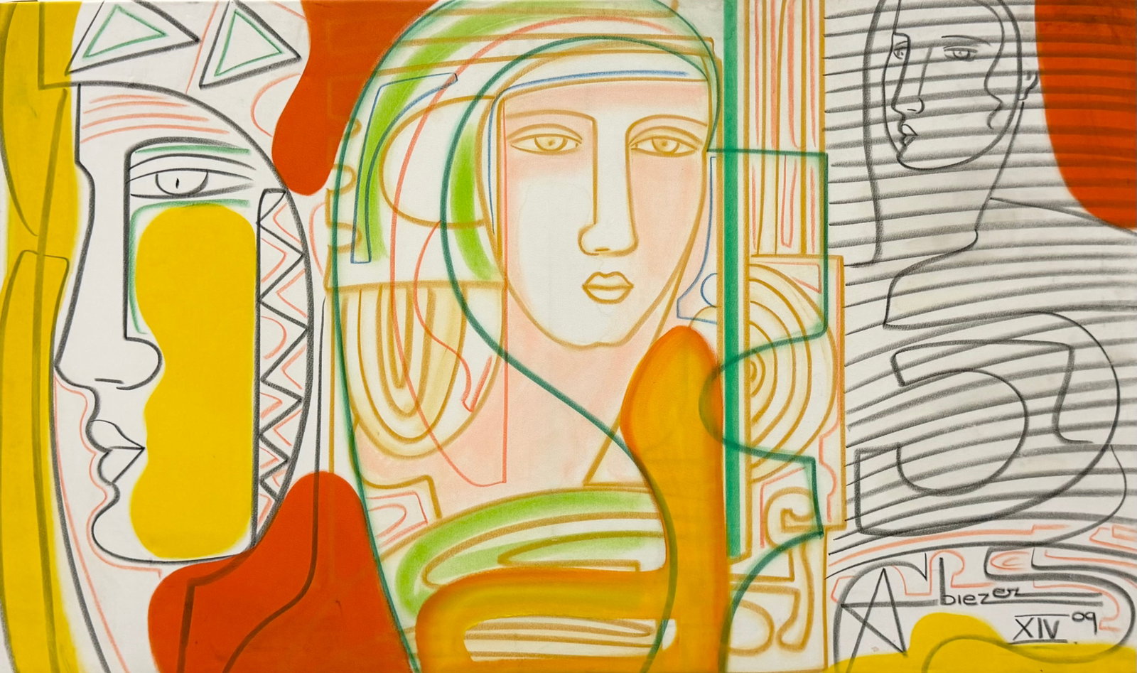 ABIEZER AGUDELO (b. 1964, Colombia) Large Abstract: Mixed media on canvas 58 x 34.5 in