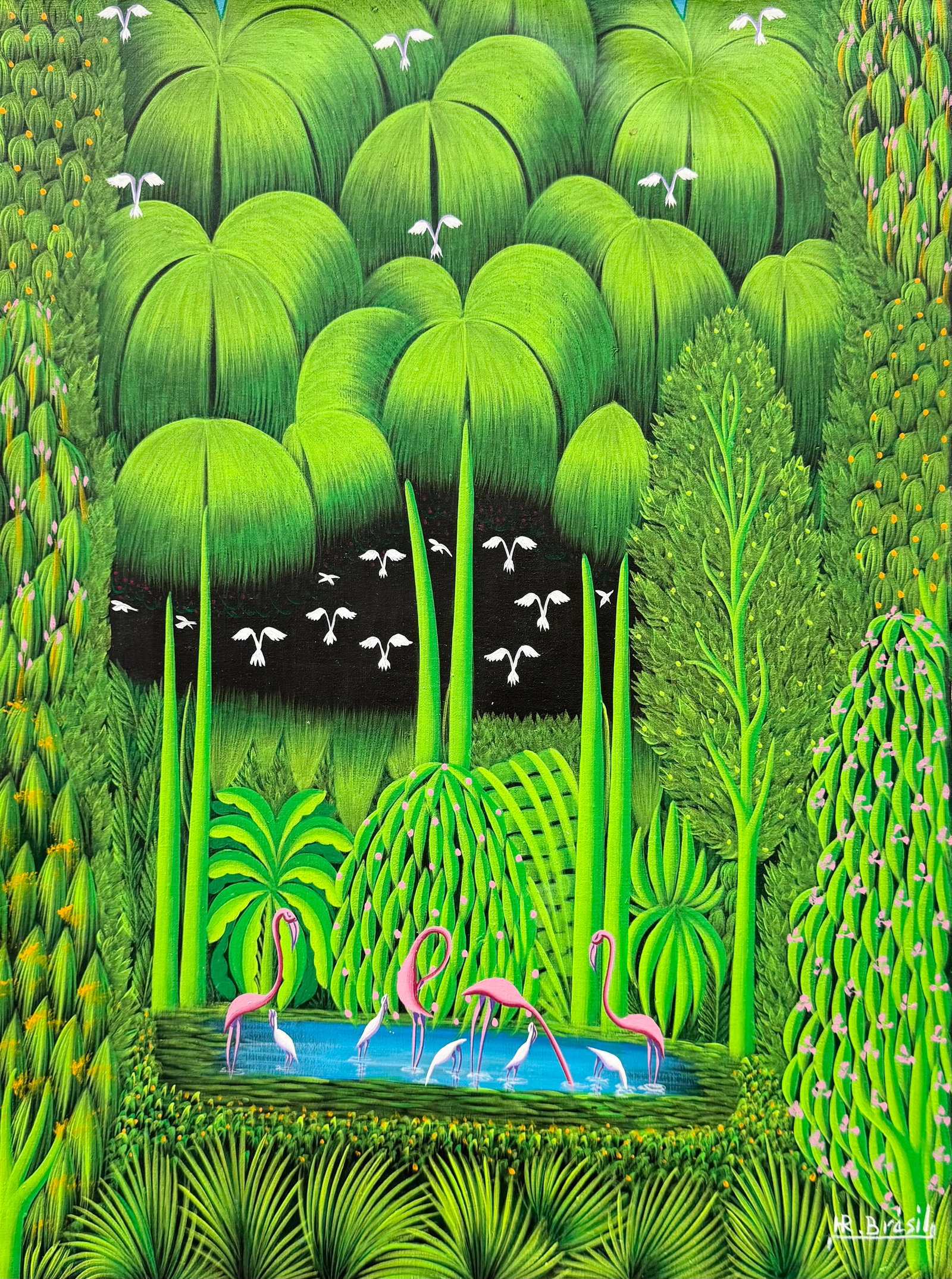 HENRI ROBERT BRESIL (1952-1999, Haiti) Jungle Landscape: Oil on canvas 24 x 18 in