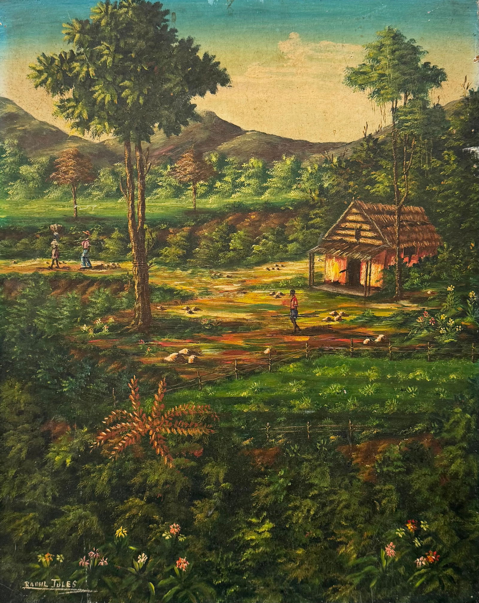 RAOUL JULES (20th c, Haitian) Early Impressionist Haitian Village Landscape (1 of 2)
