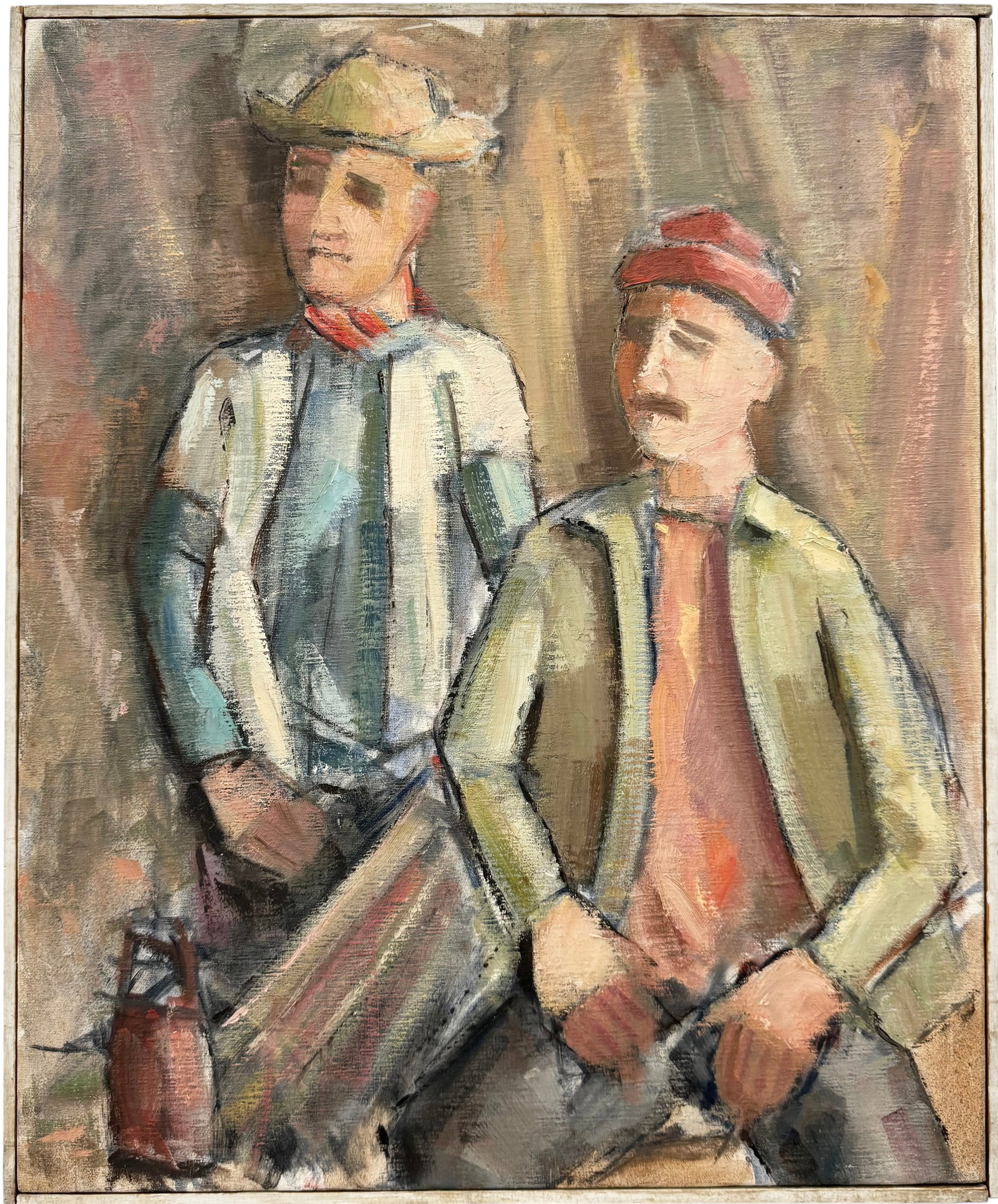American School Modernist WPA Portrait Of Coal Miners, Newark Industrial Art School: Oil on canvas 22 x 18 in