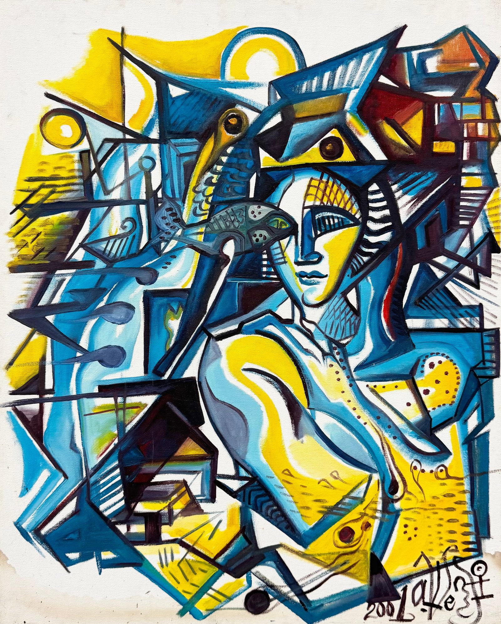 ANRIKO WENSI (20th c, Florida) Surrealist Abstract: Oil on canvas 30 x 24 in