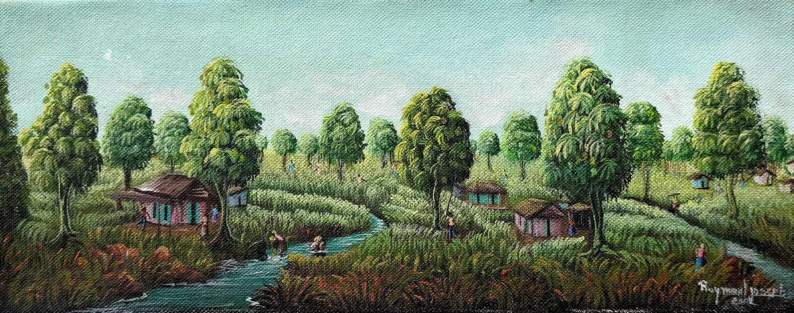 RAYMOND JOSEPH (20th c, Haitian) Village Landscape (1 of 3)