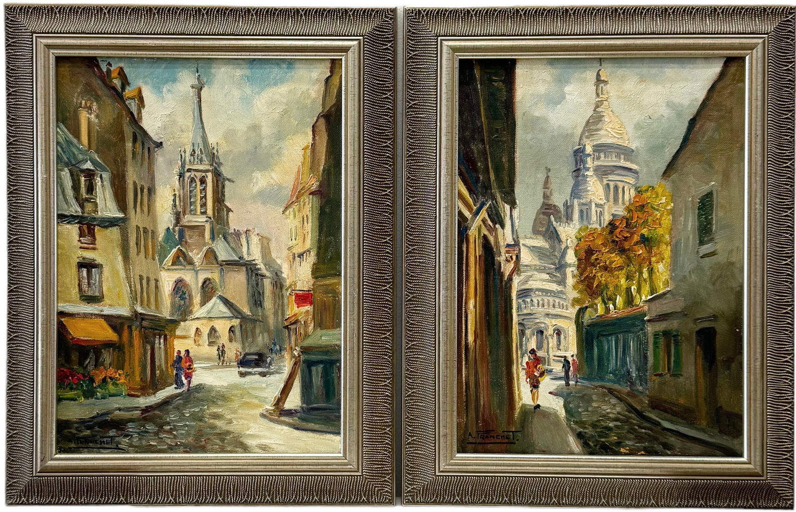ANDRE FRANCHET (1896-1961, French) Pair Of Paris Street Scenes: Oil on canvas 16 x 12.5 in (framed)
