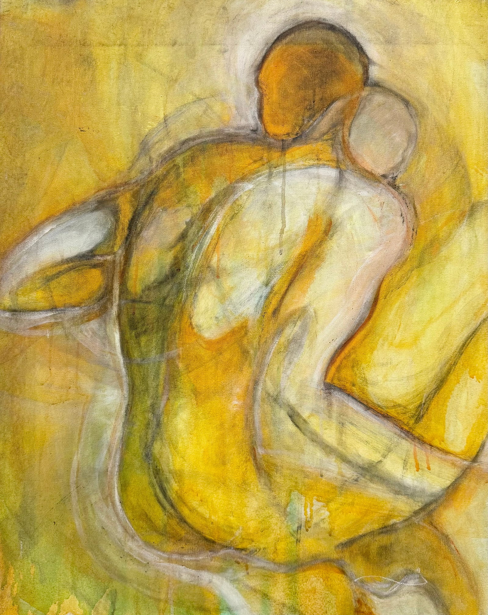 Mid-Century American School Modernist Nude Figure Abstract Painting: Oil on canvas 24 x 30 in