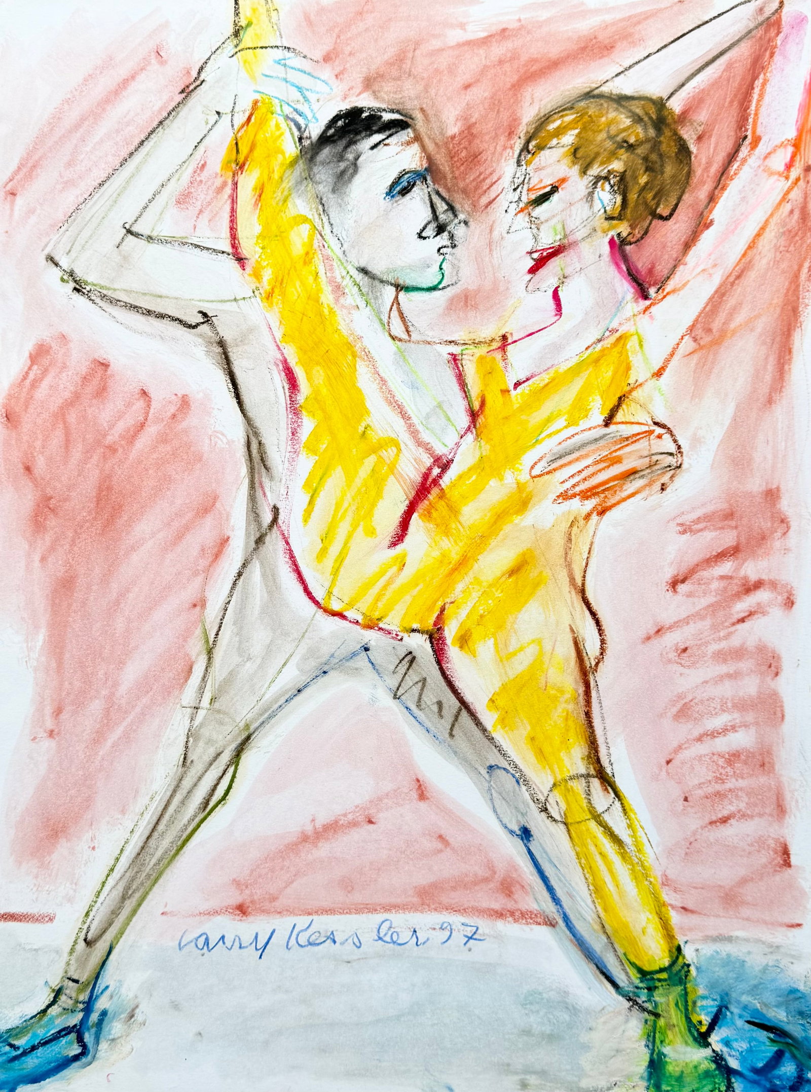 LARRY KESSLER (b. 1925, Florida) Dancers, Florida Artist: Mixed media on paper 24 x 18 in