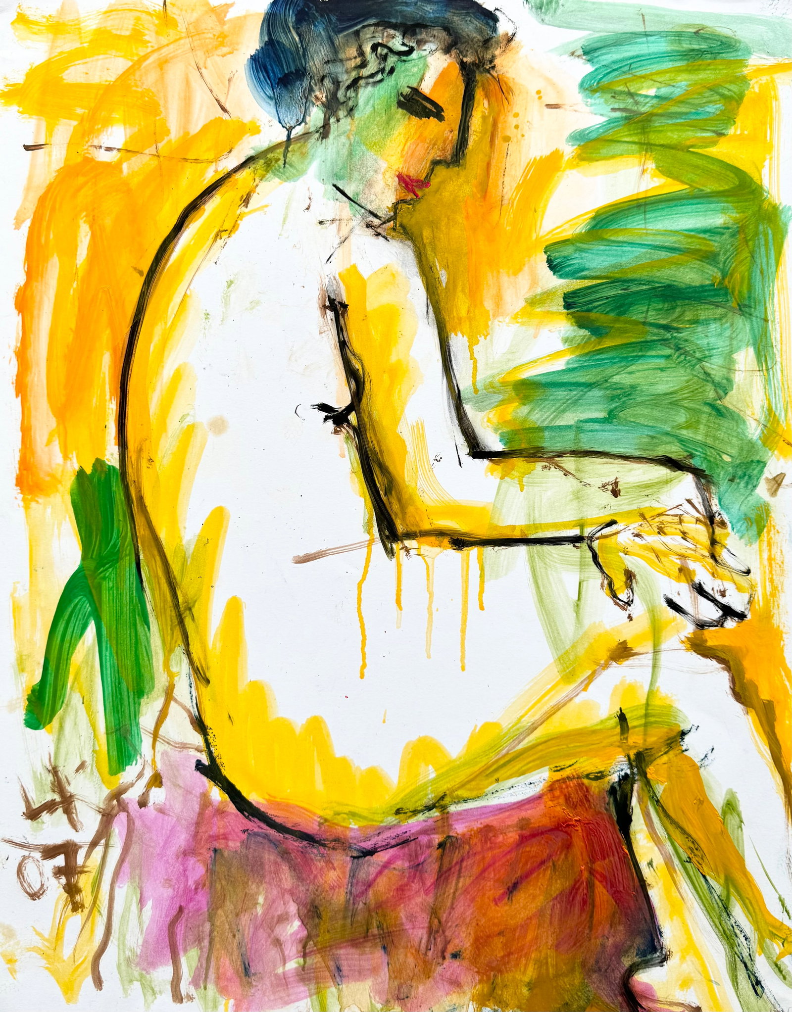 LARRY KESSLER (b. 1925, Florida) Seated Figure, Florida Artist: Mixed media on paper 24 x 19 in