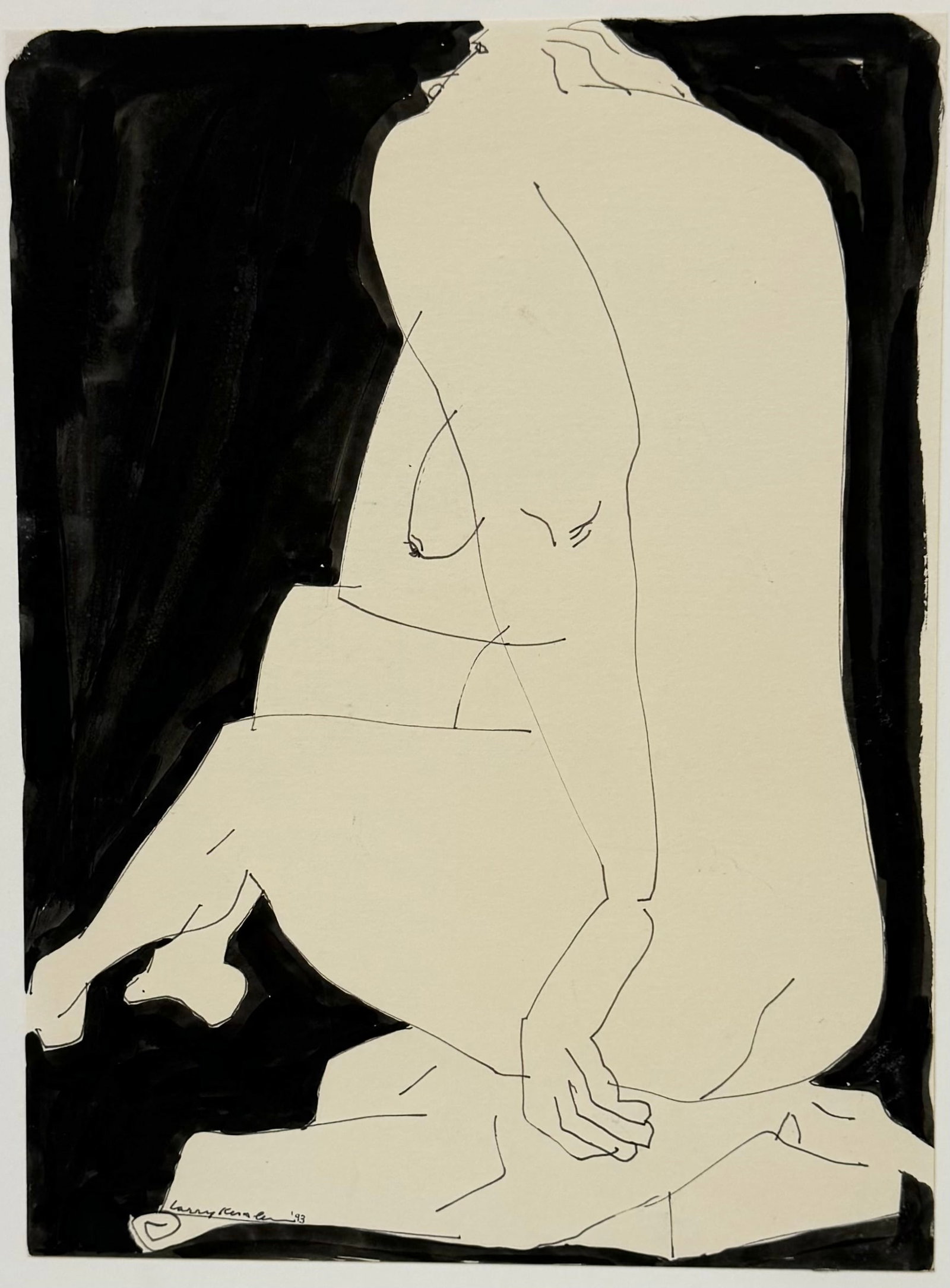 LARRY KESSLER (b. 1925, Florida) Black & White Modernist Nude, Florida Artist: Mixed media on paper 16 x 11 in