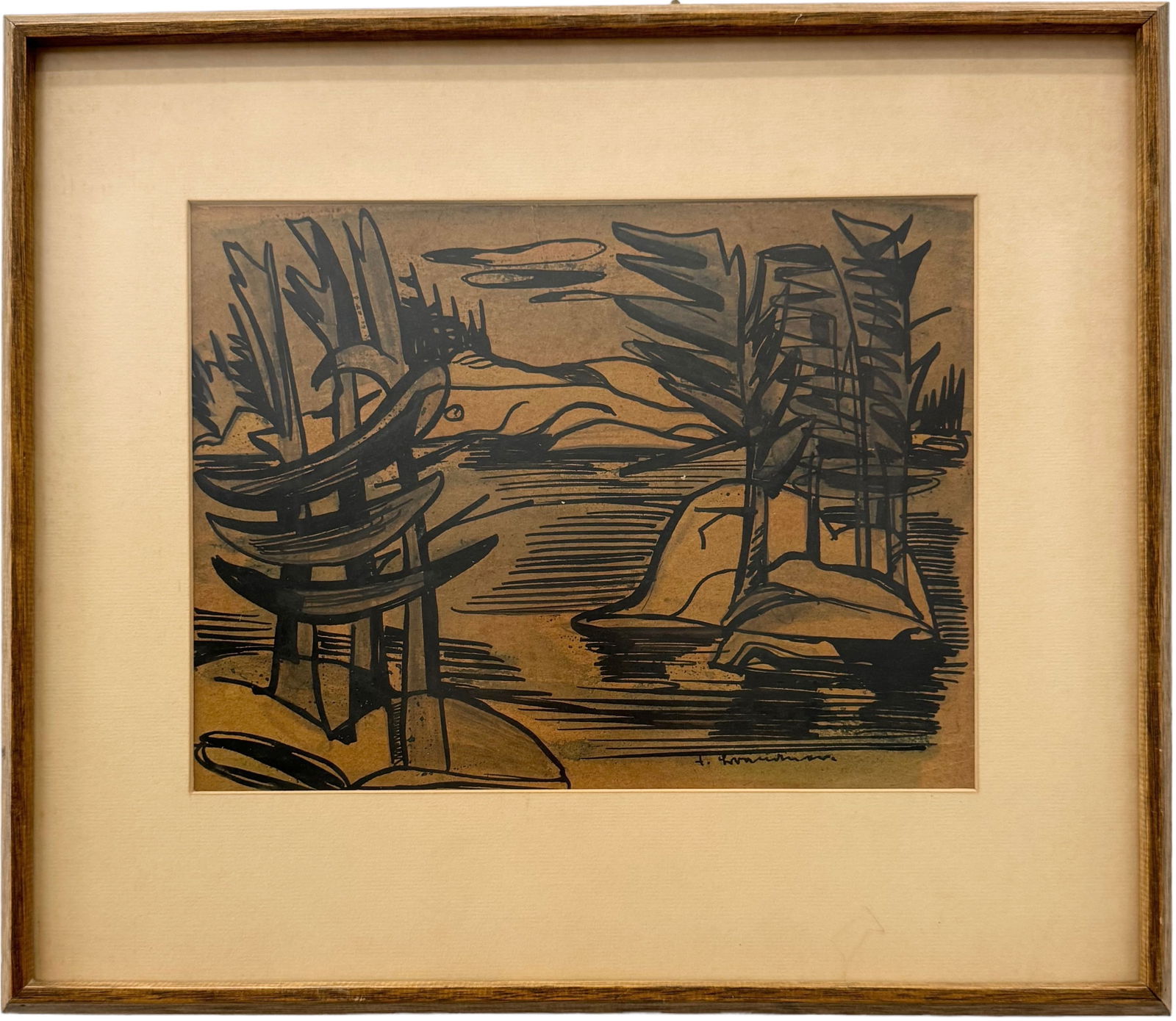 Early 20th Century Modernist Landscape Mixed Media Drawing, Signed (1 of 3)