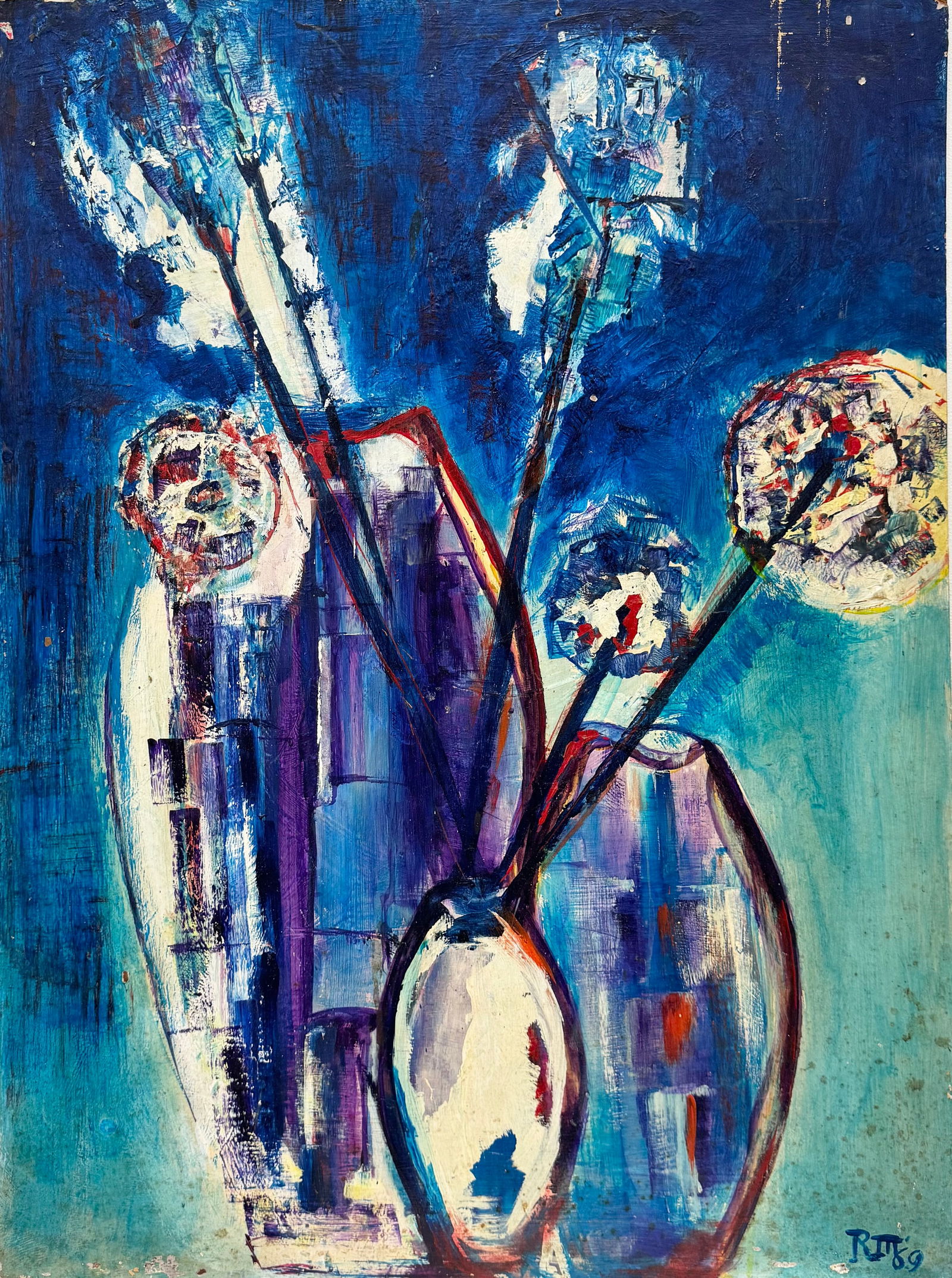 Large Mid-Century Modern American School Still Life Of Flowers, Signed (1 of 4)