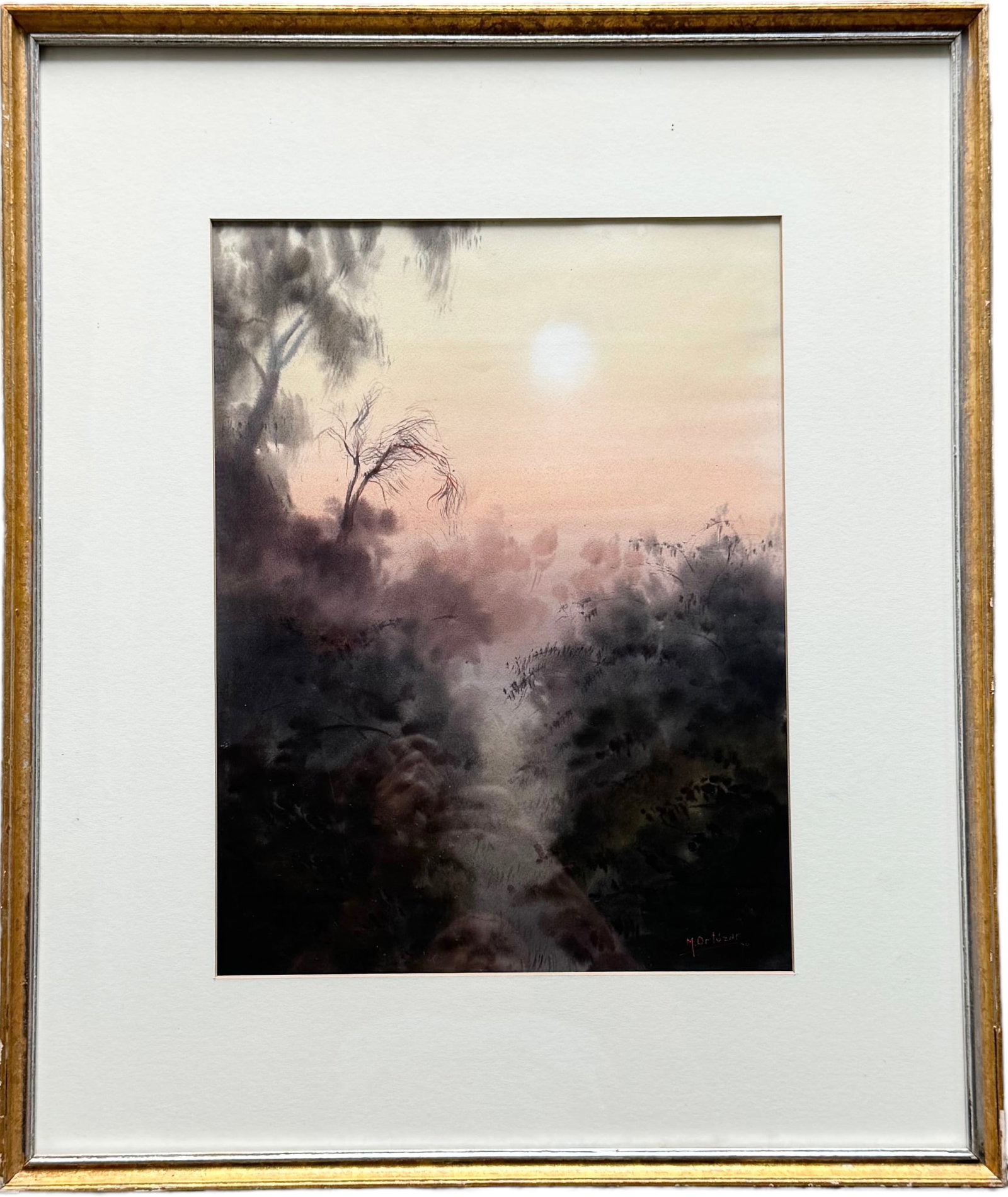 MARIANO ORTUZAR (20th c, Chilean) Sun Lit Tonalist Landscape: Watercolor on paper 16 x 12.5 in, 25 x 21 in (framed)