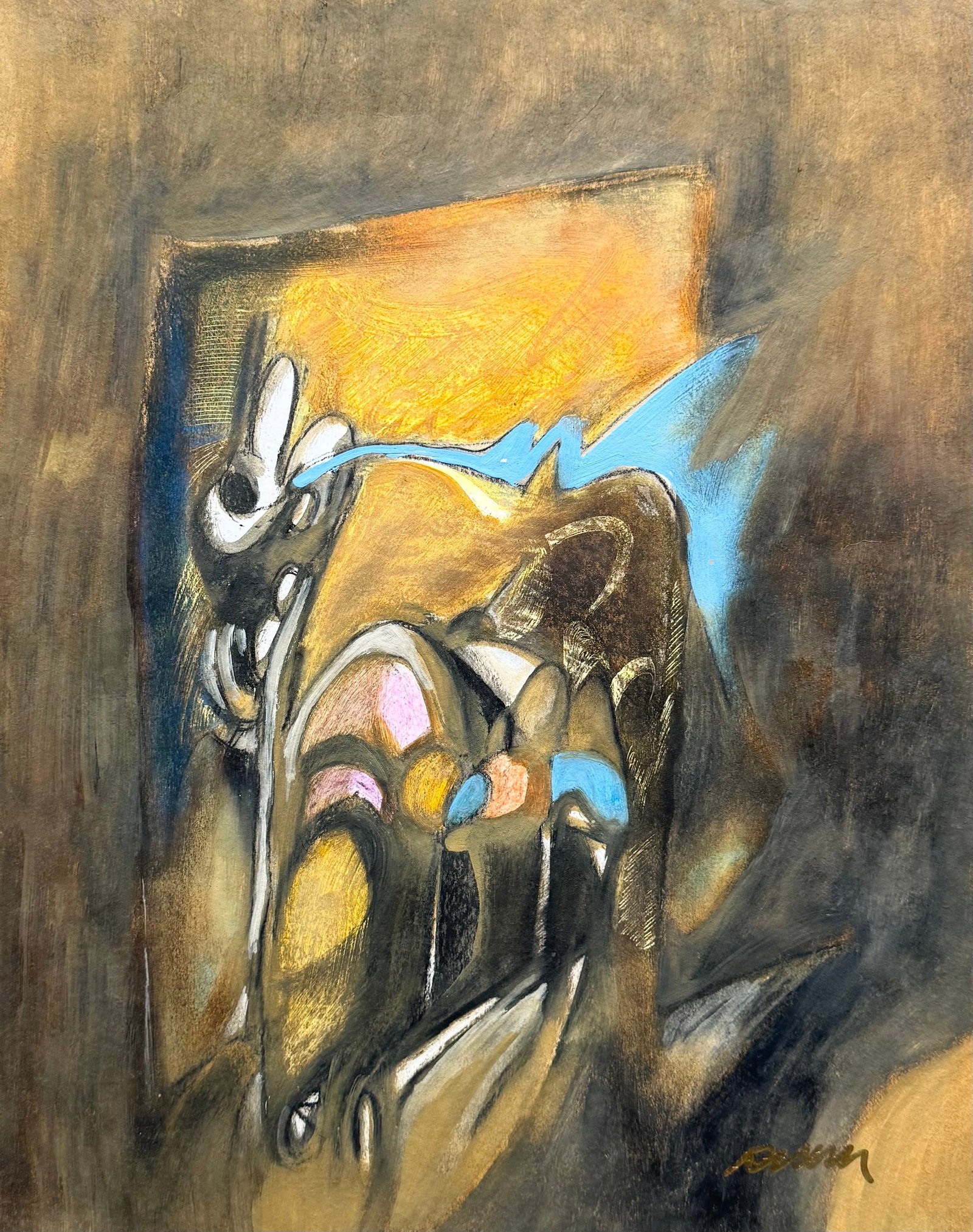 RAFAEL VALDEZ (20th c, Ecuador) Abstract: Mixed media on paper 24 x 19 in