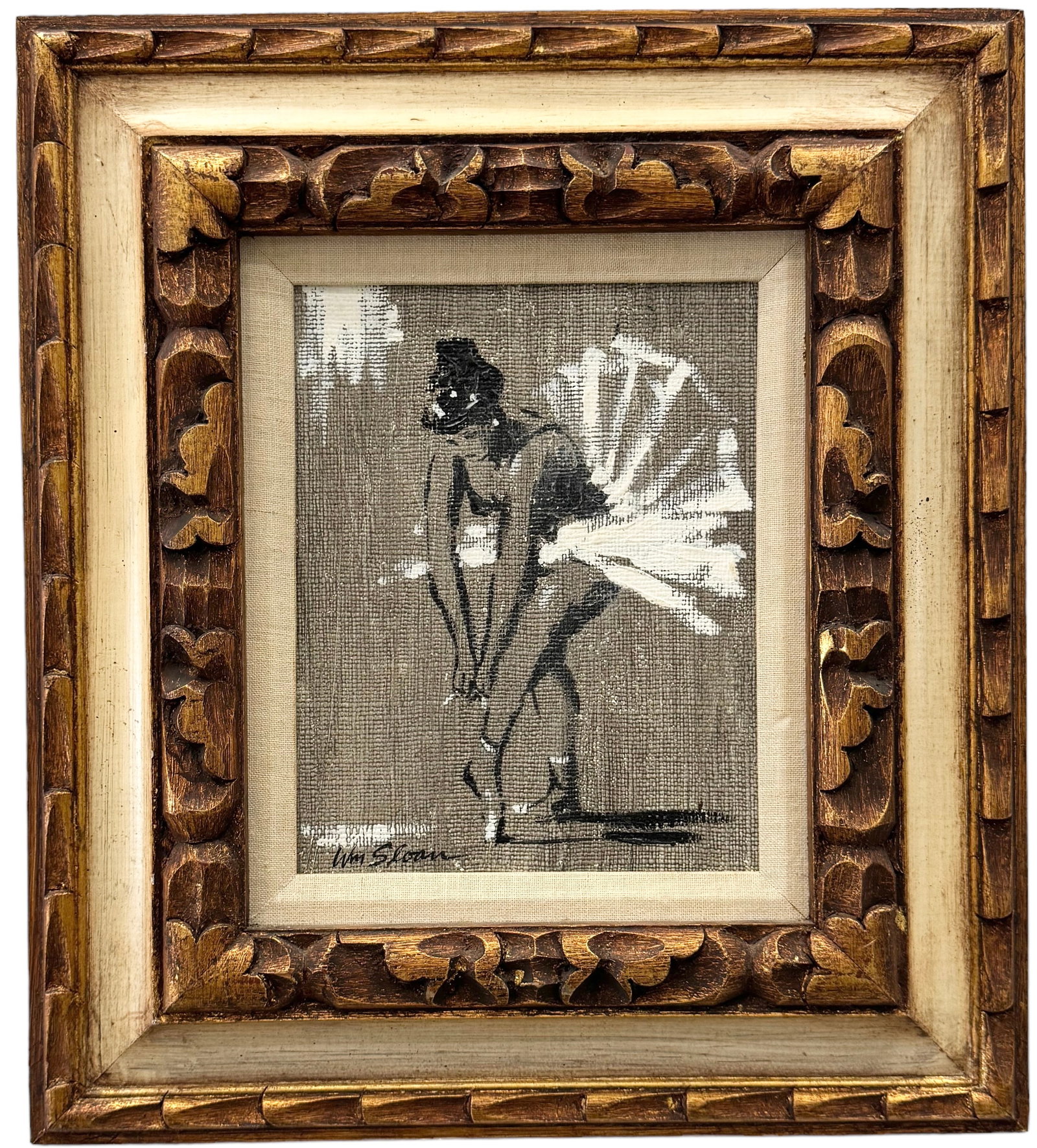 WILLIAM SLOAN (20th c, American) Mid-Century Ballerina Dancer Painting: Oil on board 8 x 10 in, 16 x 18 in (framed)