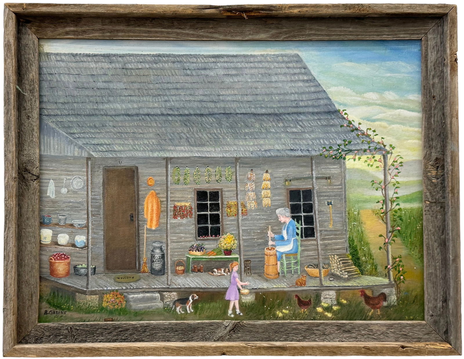 Primitive American School Country Folk Art Grandma's House, Signed (1 of 4)