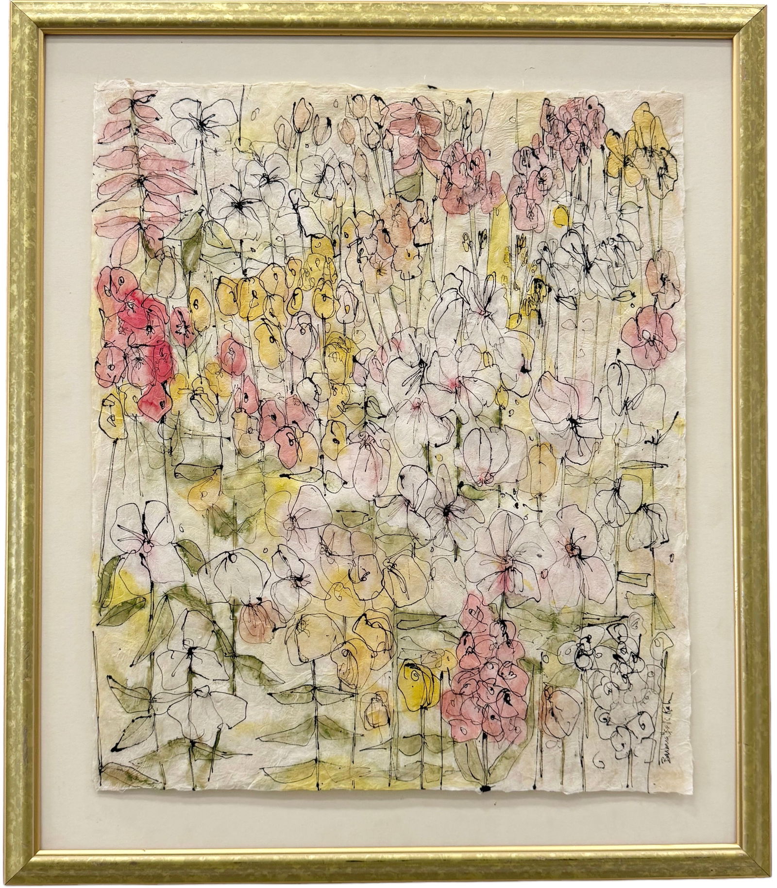 BARBARA KAHN (20th c, American) Mixed Media Floral Abstract (1 of 3)