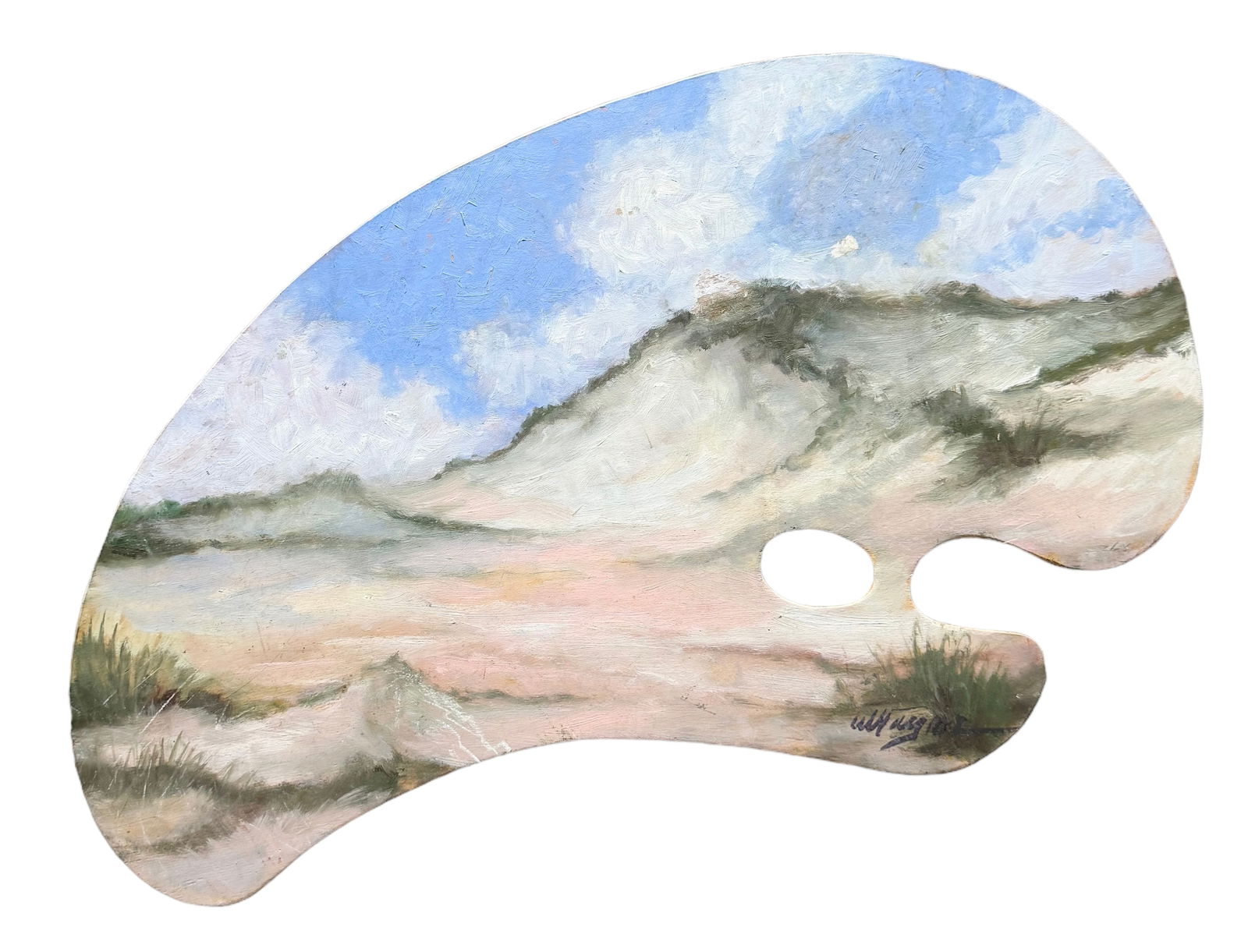 Impressionist Beach Landscape Signed W. Taylor Painted On Artists Wood Palette (1 of 3)